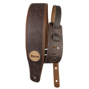 CORREA BASSO PARA GUITARRA Y BAJO SERIE CUERO MARRÓN FLOREADO