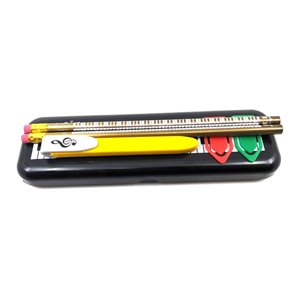 Plumier negro ""Music always be with you"" con lápices y clips Negro
