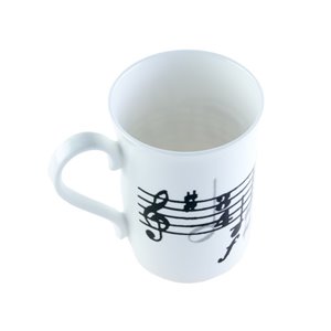 Taza blanca porcelana partitura y clave de sol