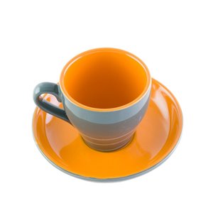 Taza naranja porcelana clave de sol con plato